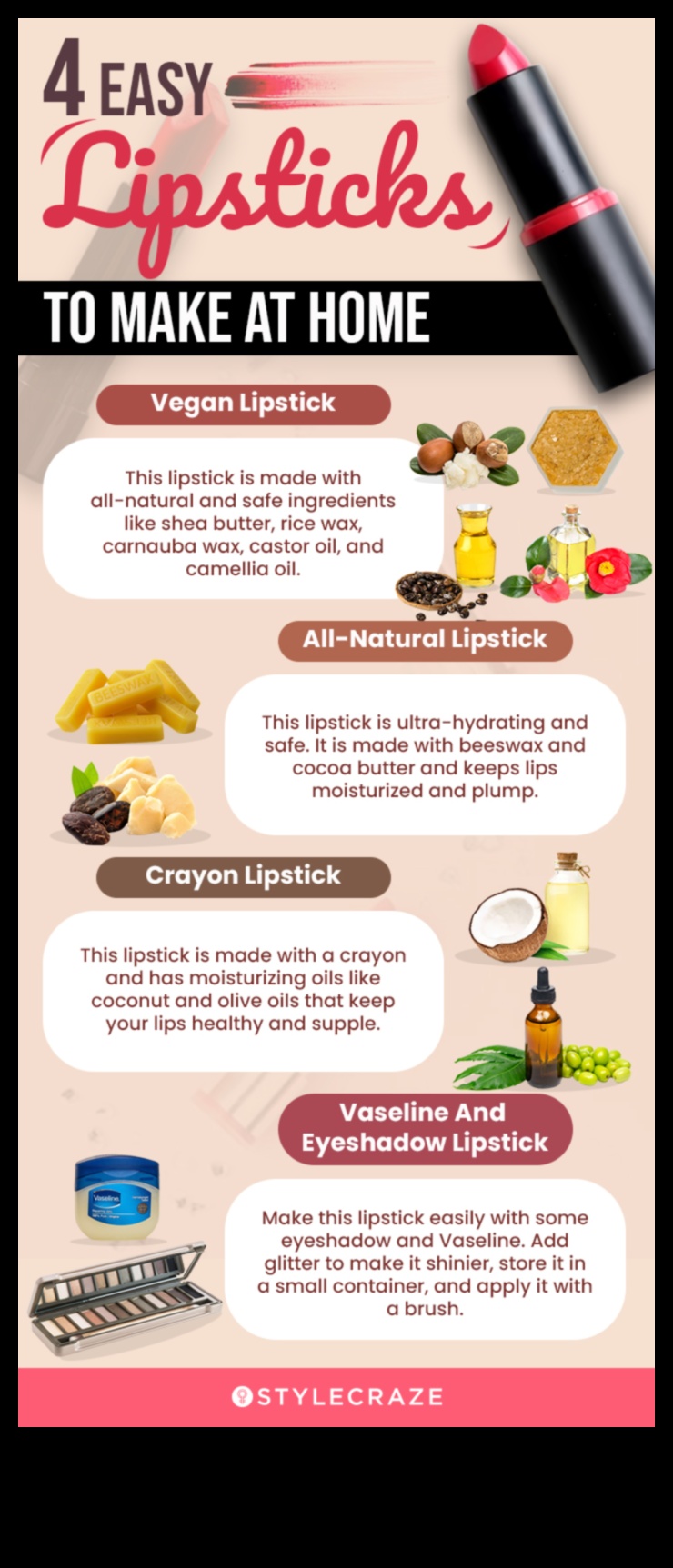 Amestecurile de rujuri DIY creează-ți propria culoare personalizată a buzelor cu acești pași simpli 1 Amestec de ruj DIY: Creați culoarea personalizată a buzelor perfecte